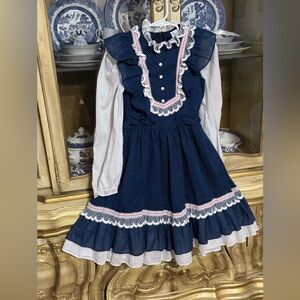 Vintage Bryan red white blue frilly dress size 10 big girls 31” sth